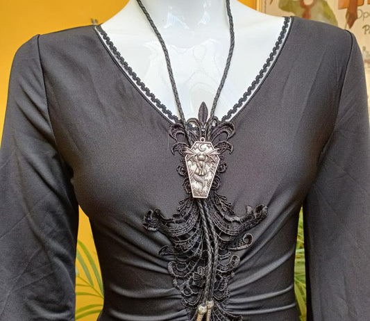 Goth Bat Wing Cat Bolo Tie