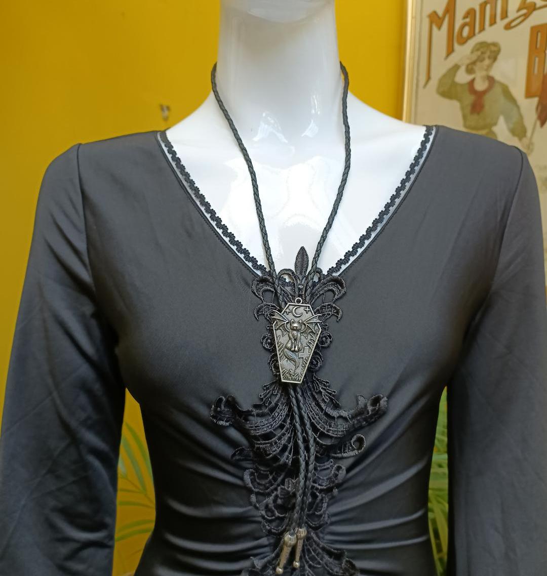 Goth Bat Wing Cat Bolo Tie