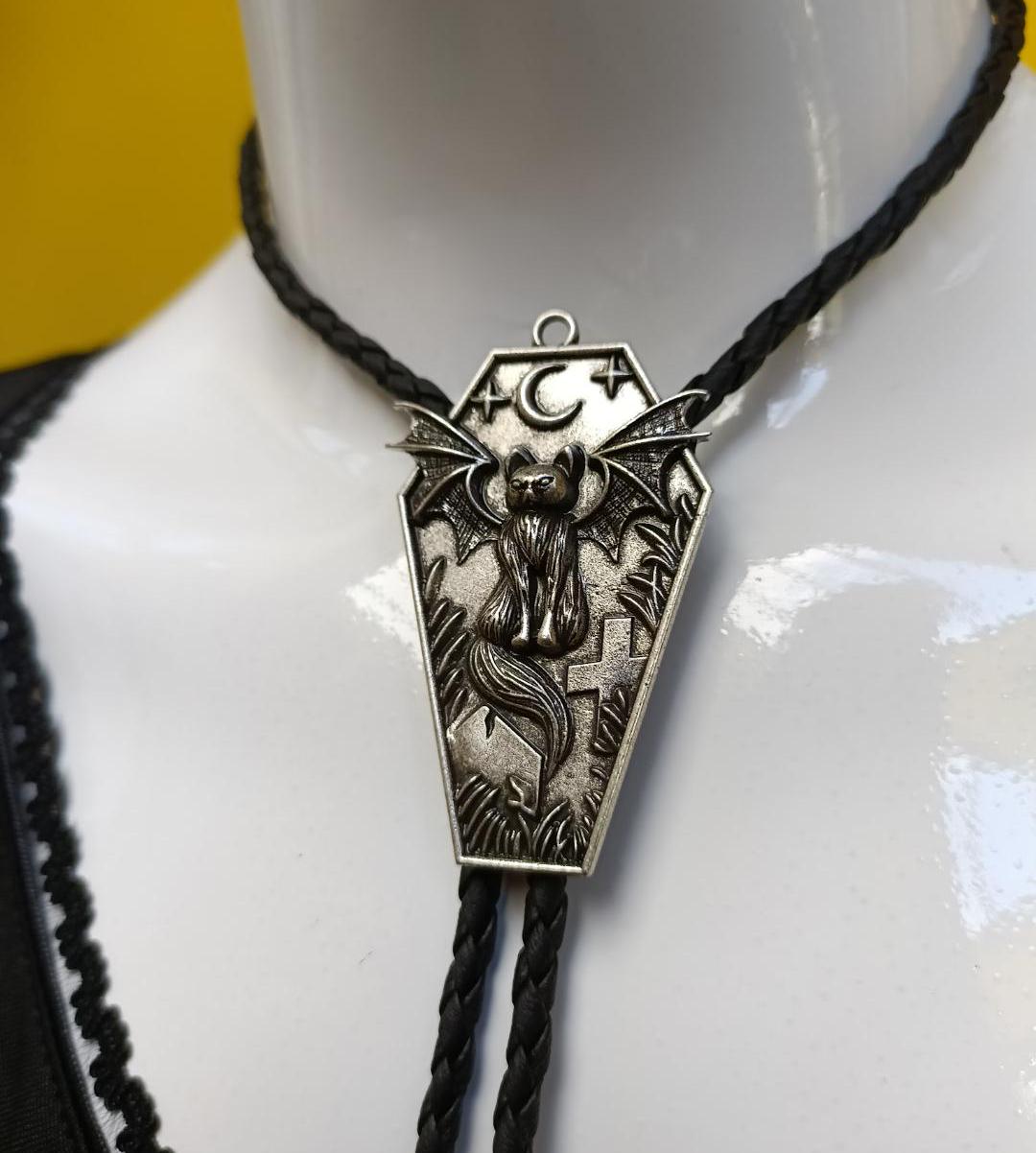 Goth-Bat-Wing-Cat-Bolo-Tie