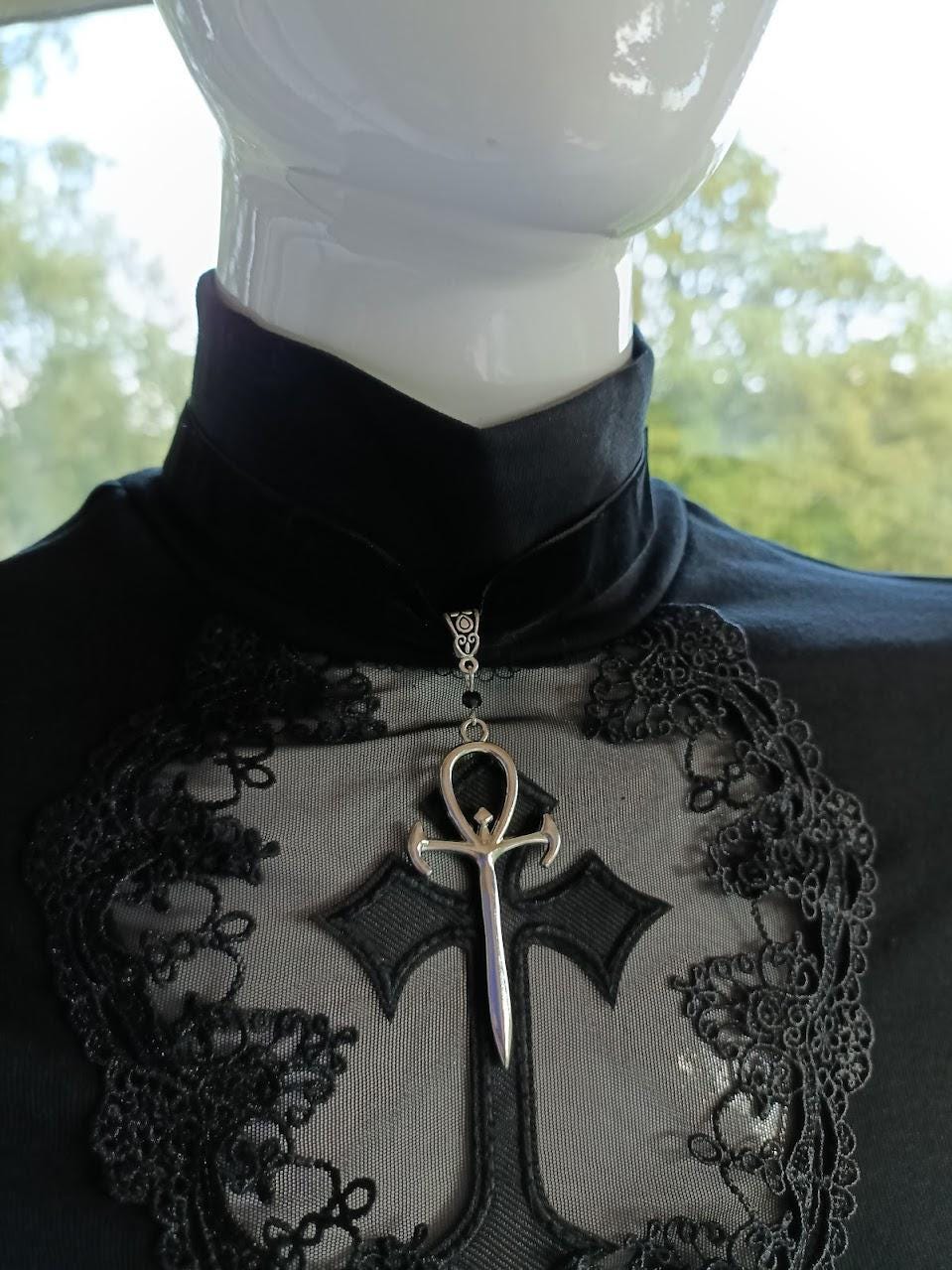 Gothic Ankh Choker- Velvet Vampire Necklace