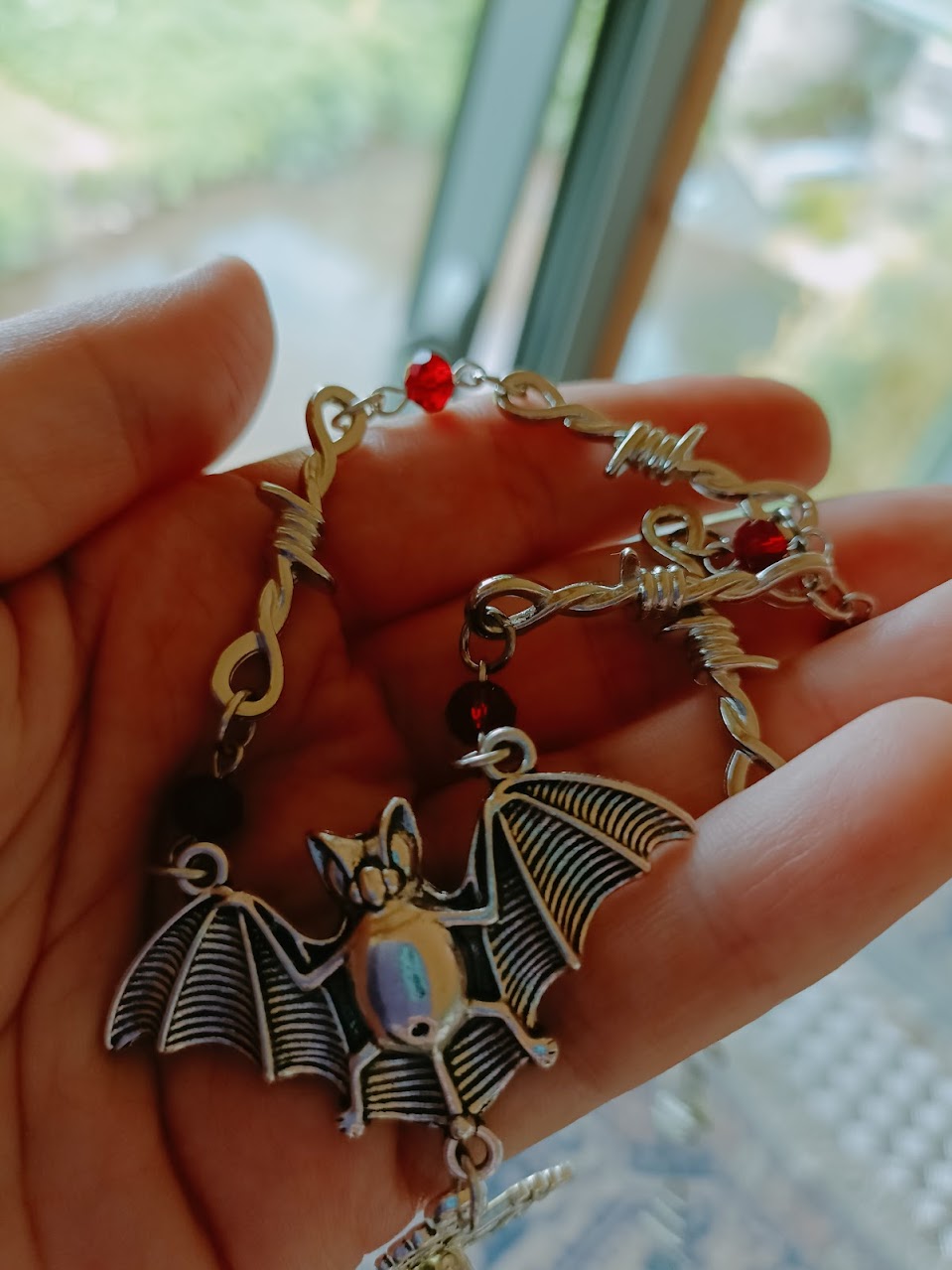 Gothic Bat Necklace- Barbed Wire Chain