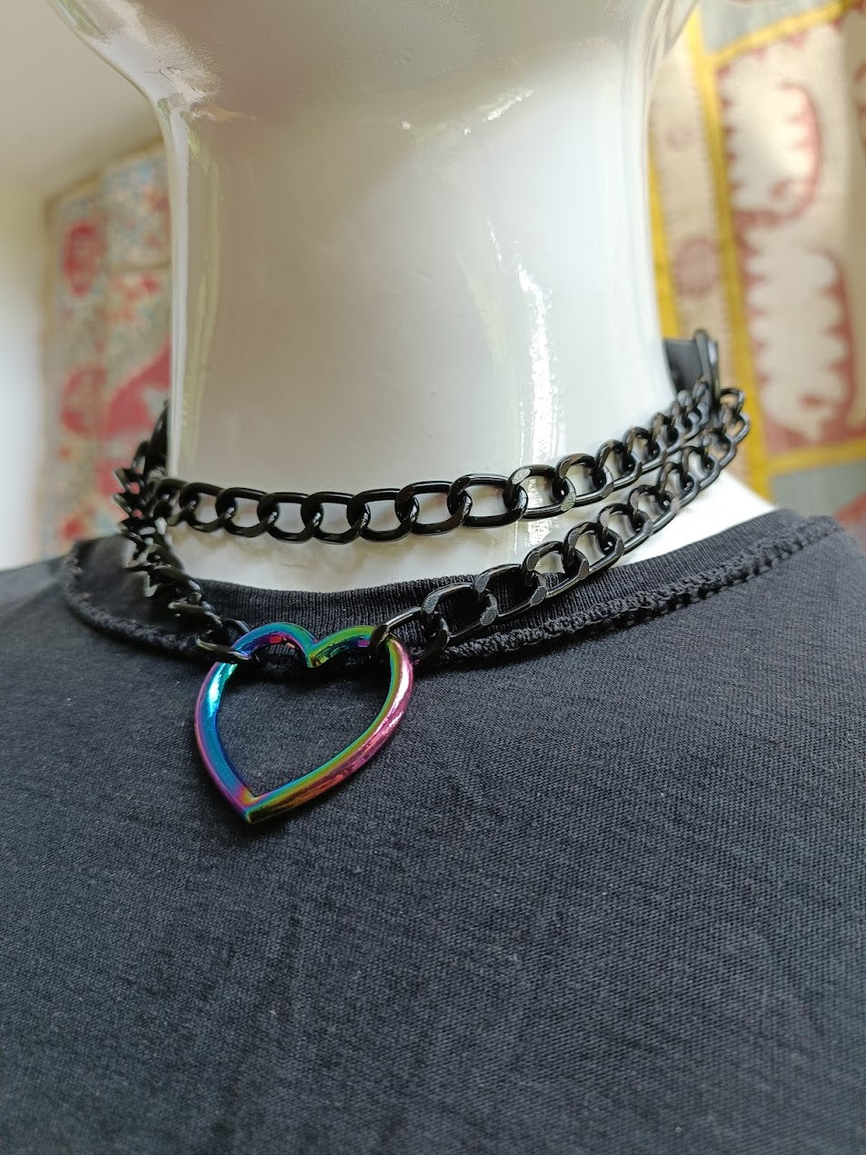 Martingale Collar- Rainbow Heart Choker