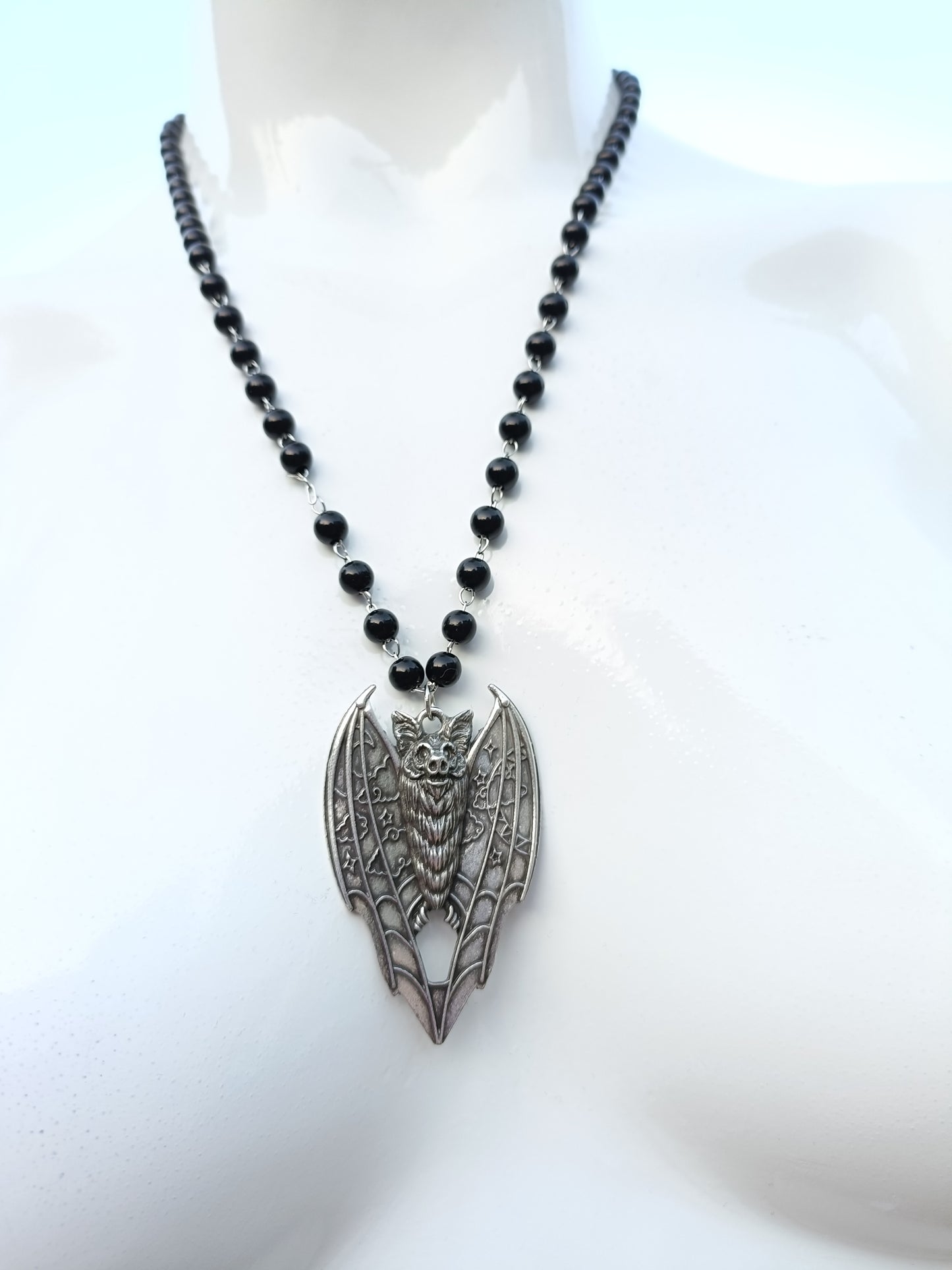 Lunar Vampire Bat Beaded Necklace