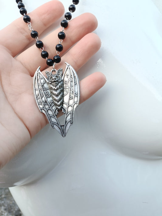 Lunar Vampire Bat Beaded Necklace