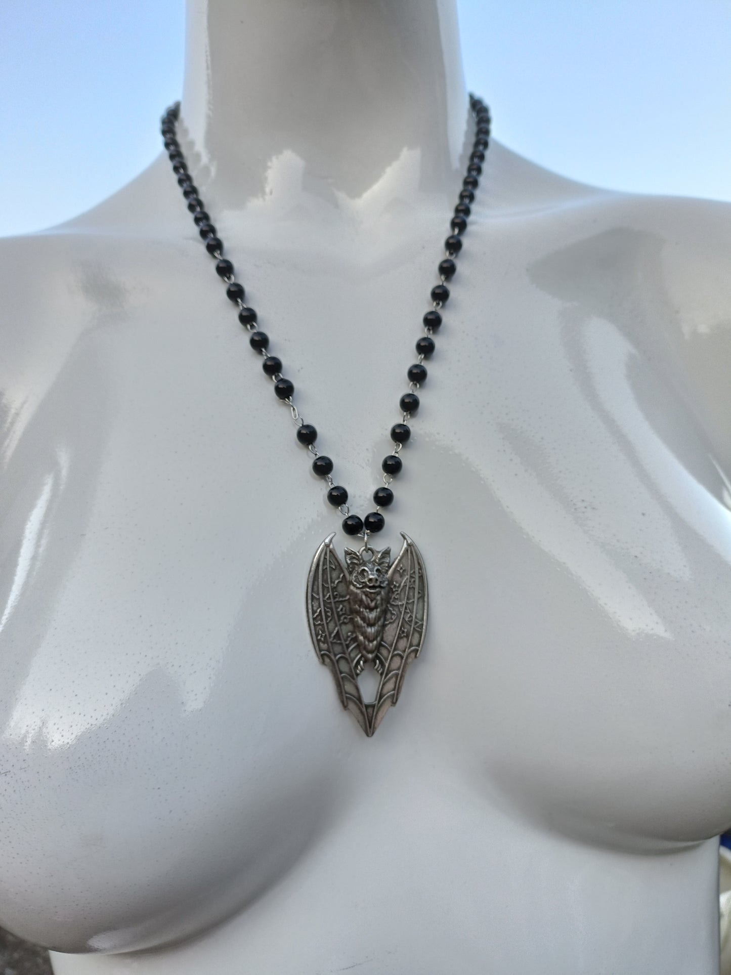 Lunar Vampire Bat Beaded Necklace