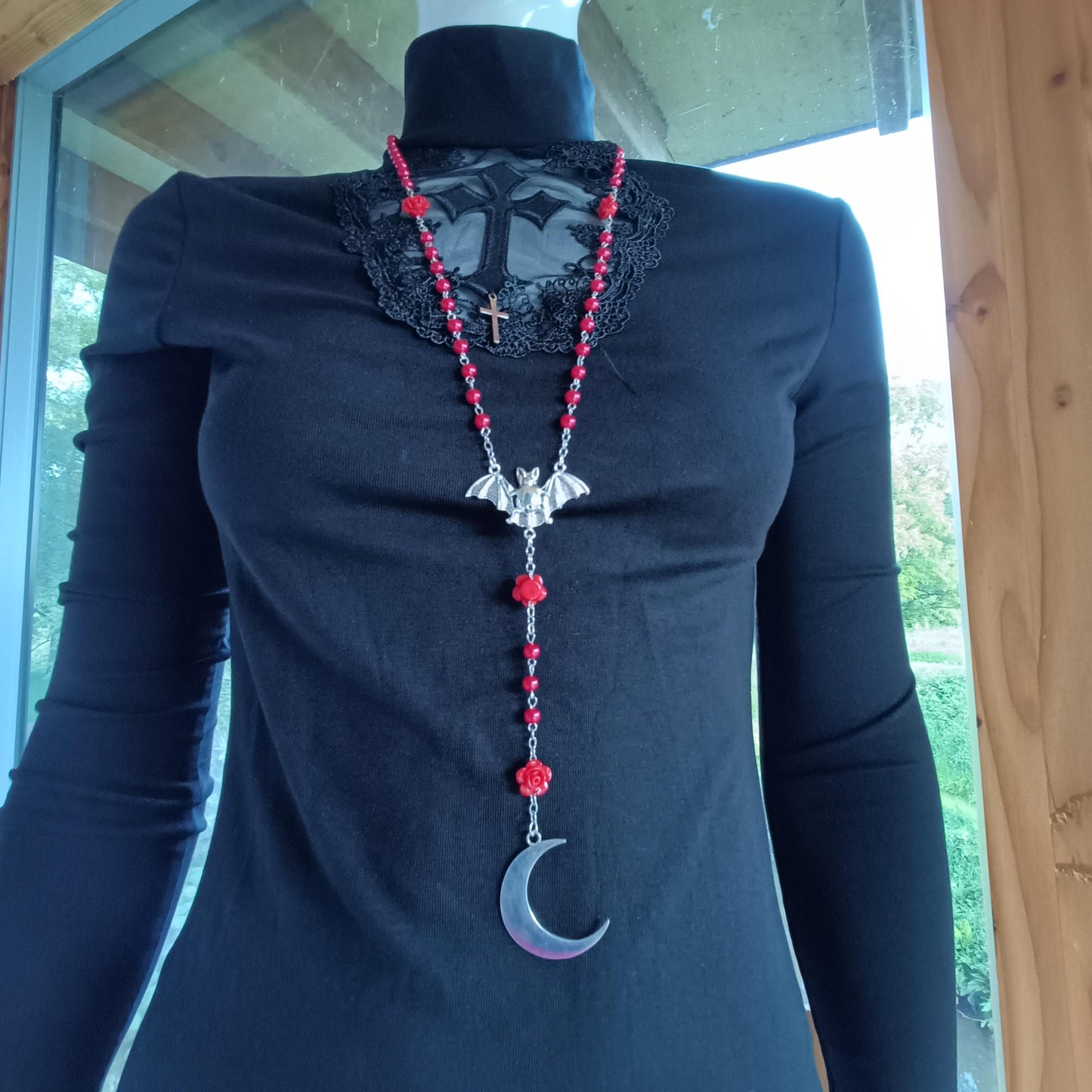 Night Sky Rose and Bat Rosary