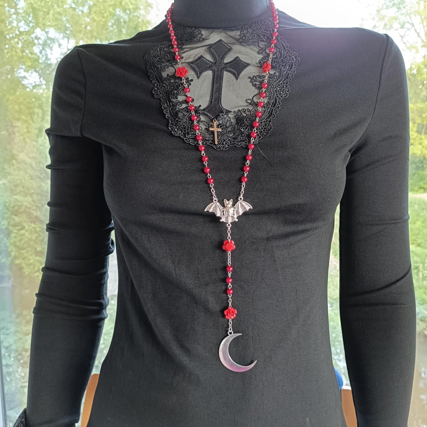 Night Sky Rose and Bat Rosary