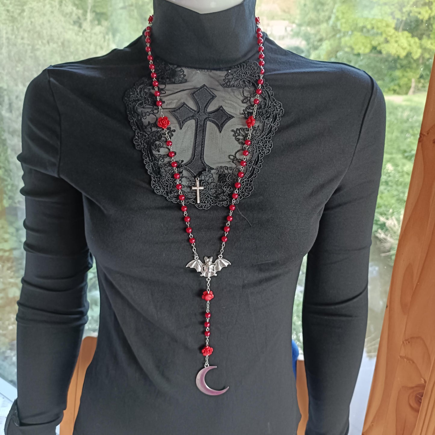 Night Sky Rose and Bat Rosary