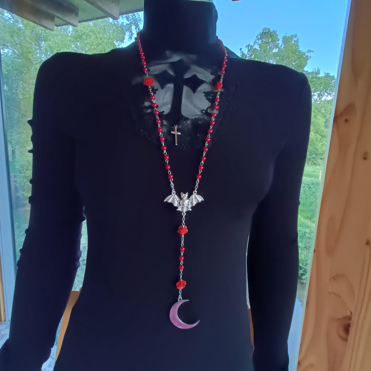 Night Sky Rose and Bat Rosary
