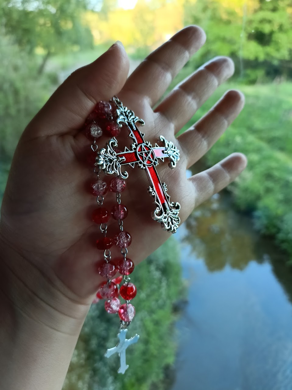 Red Marble Bead Crucifix Rosary