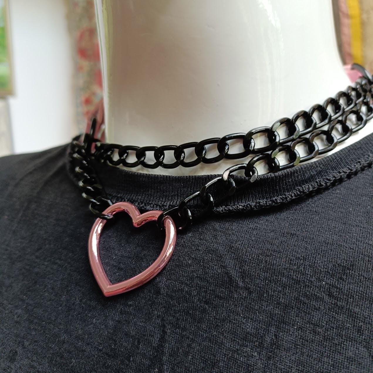 Pink Heart Martingale Collar/ Mall Goth Kawaii Choker
