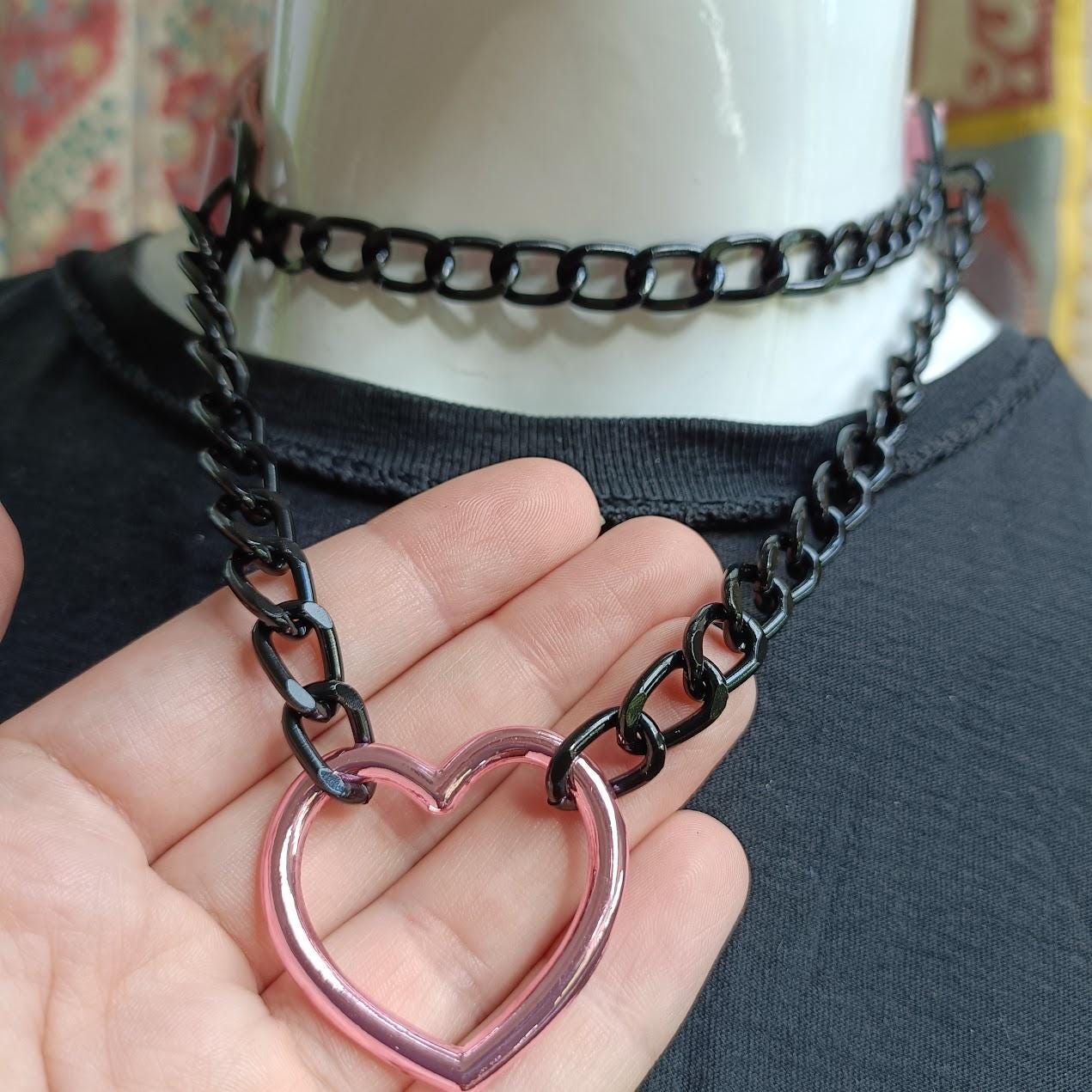 Pink Heart Martingale Collar/ Mall Goth Kawaii Choker