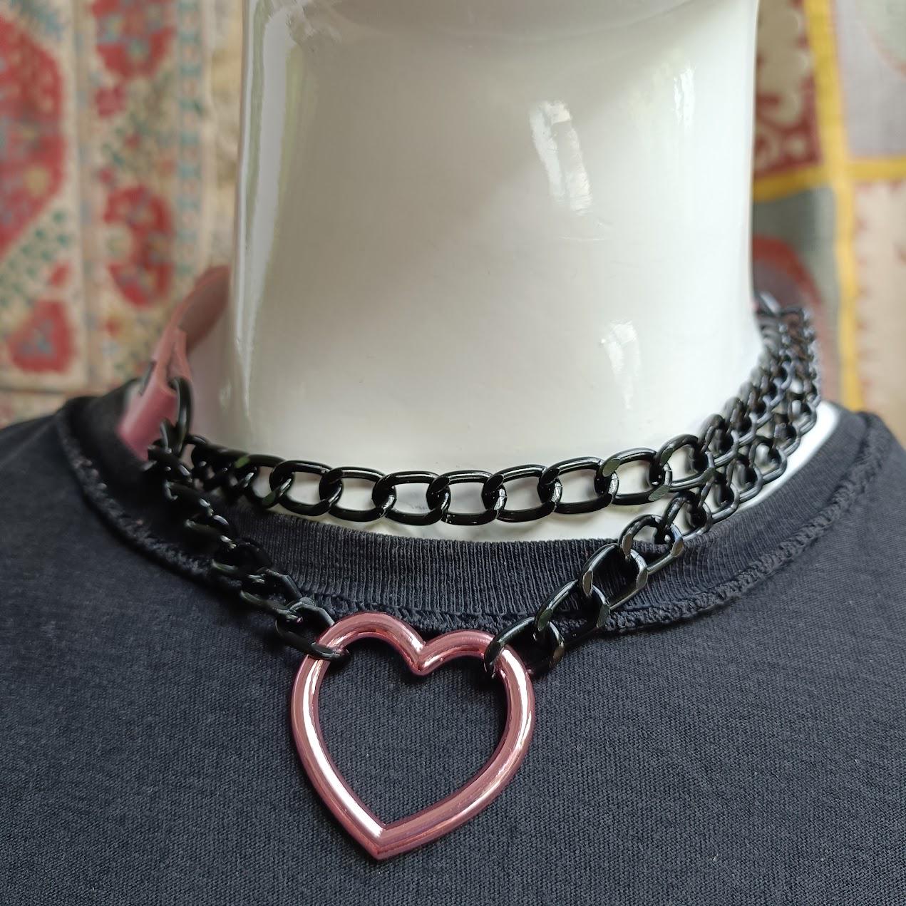 Pink Heart Martingale Collar/ Mall Goth Kawaii Choker