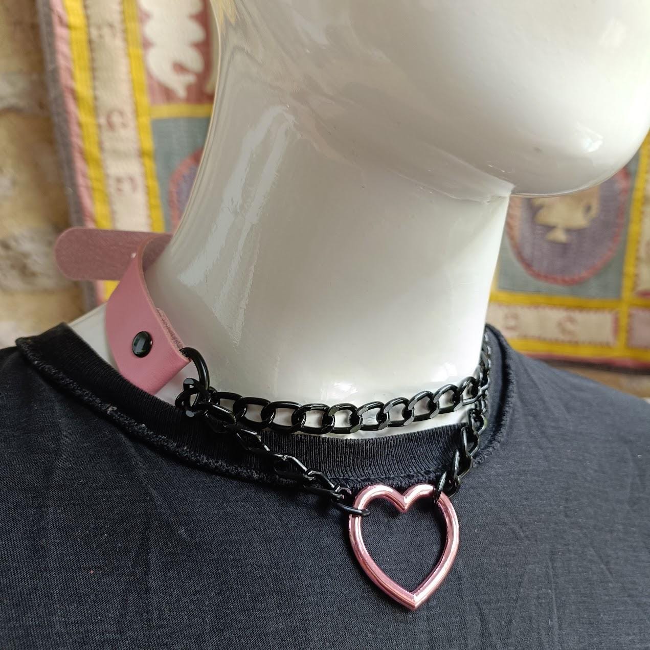 Pink Heart Martingale Collar/ Mall Goth Kawaii Choker