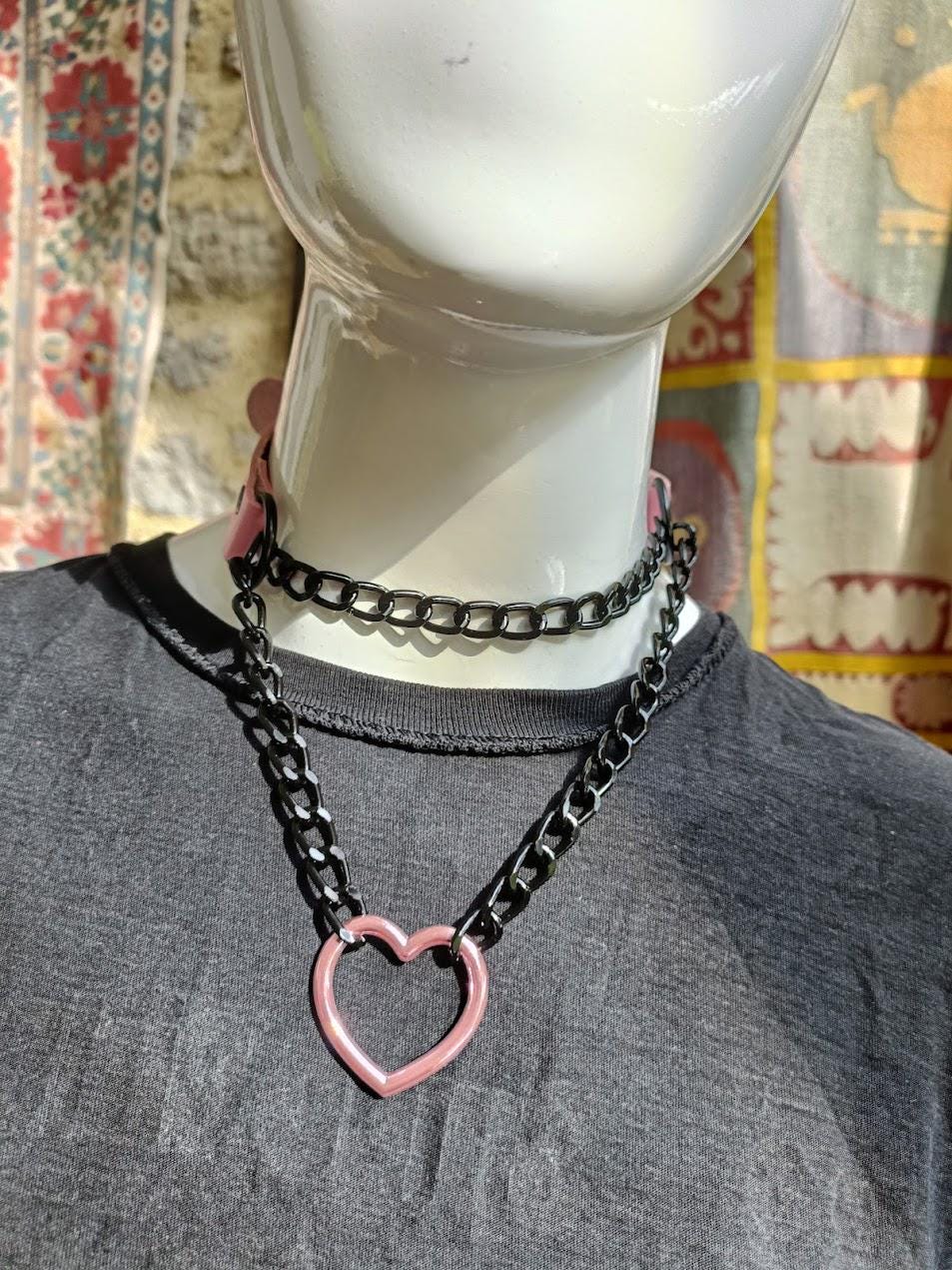 Pink Heart Martingale Collar/ Mall Goth Kawaii Choker