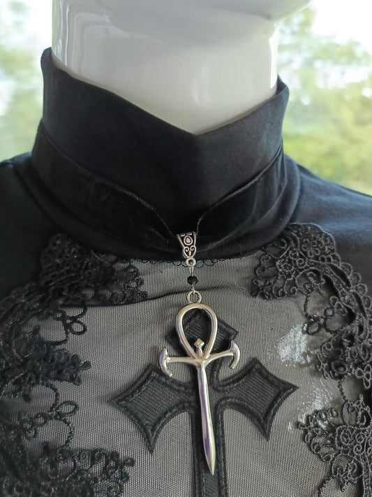 Gothic Ankh Choker- Velvet Vampire Necklace