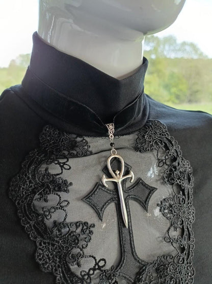Gothic Ankh Choker- Velvet Vampire Necklace