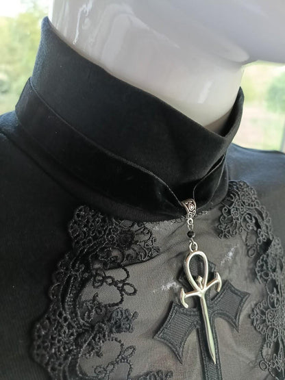 Gothic Ankh Choker- Velvet Vampire Necklace