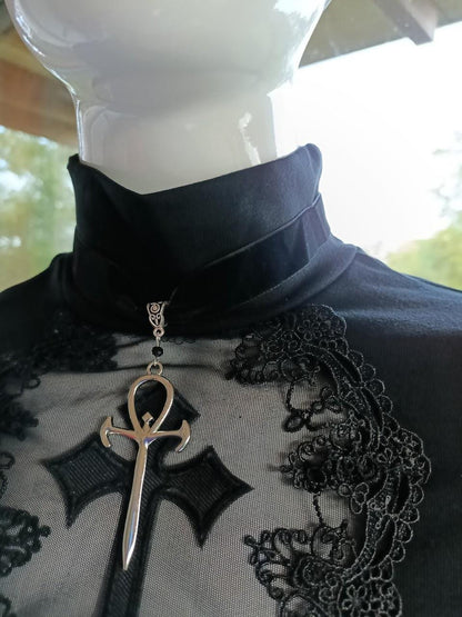Gothic Ankh Choker- Velvet Vampire Necklace