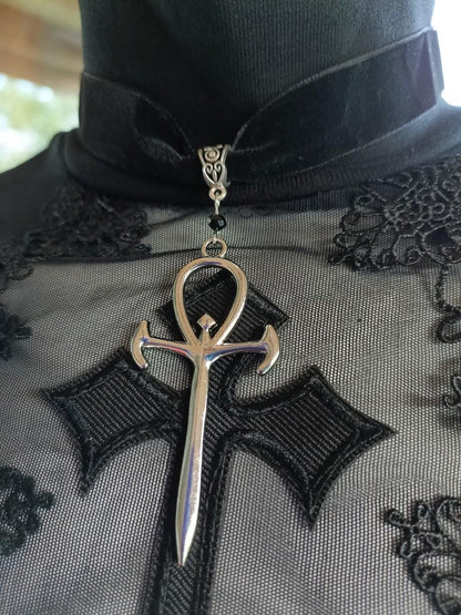 Gothic Ankh Choker- Velvet Vampire Necklace