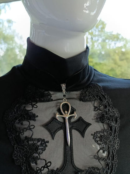 Gothic Ankh Choker- Velvet Vampire Necklace