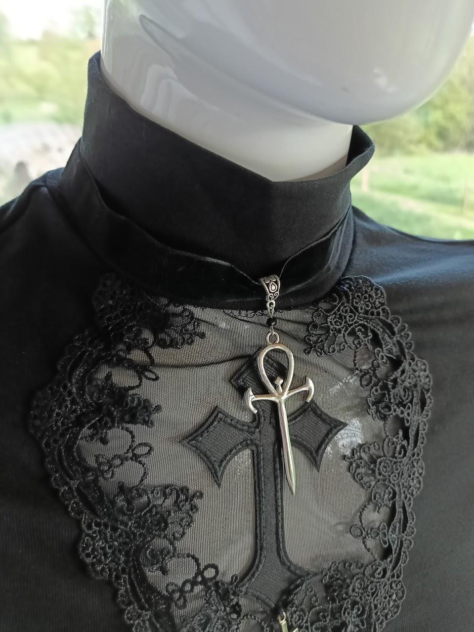 Gothic Ankh Choker- Velvet Vampire Necklace