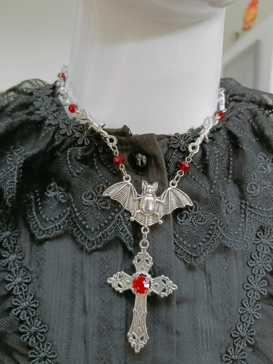 Gothic Bat Necklace- Barbed Wire Chain