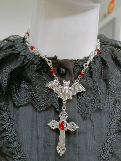 Gothic Bat Necklace- Barbed Wire Chain