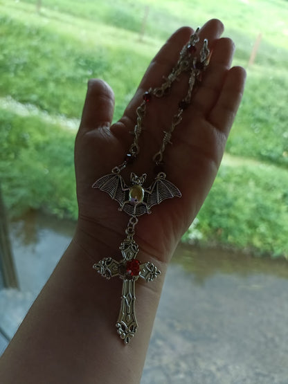 Gothic Bat Necklace- Barbed Wire Chain
