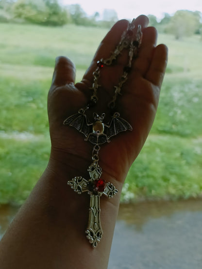 Gothic Bat Necklace- Barbed Wire Chain