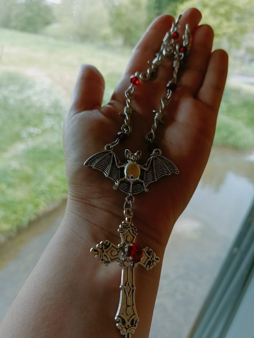 Gothic Bat Necklace- Barbed Wire Chain