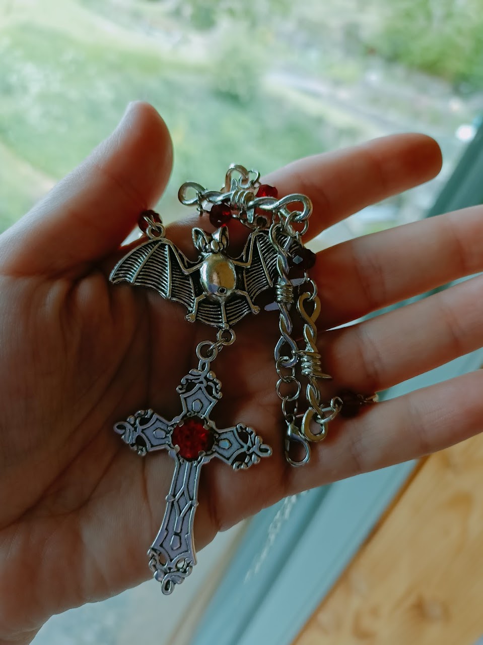 Gothic Bat Necklace- Barbed Wire Chain