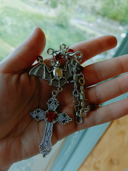Gothic Bat Necklace- Barbed Wire Chain
