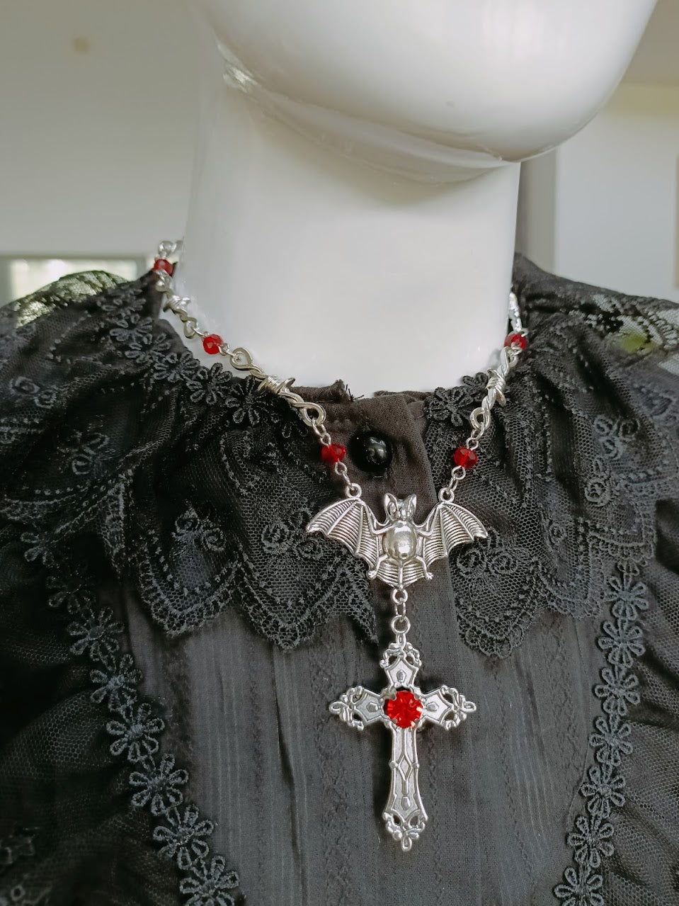 Gothic Bat Necklace- Barbed Wire Chain