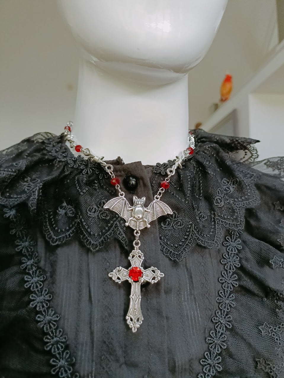 Gothic Bat Necklace- Barbed Wire Chain