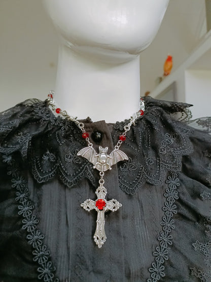 Gothic Bat Necklace- Barbed Wire Chain