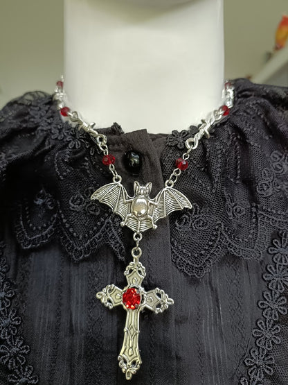 Gothic Bat Necklace- Barbed Wire Chain