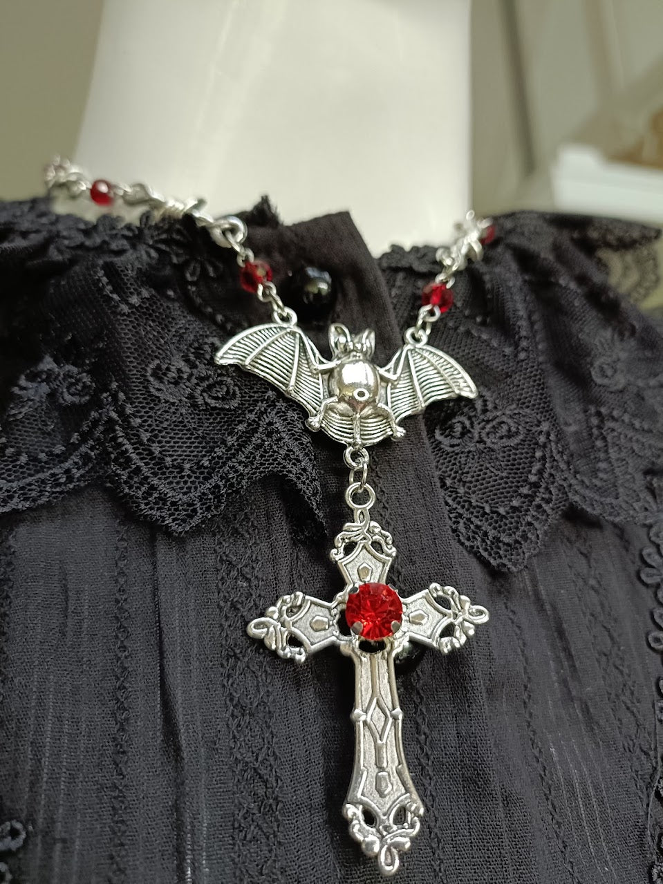 Gothic Bat Necklace- Barbed Wire Chain