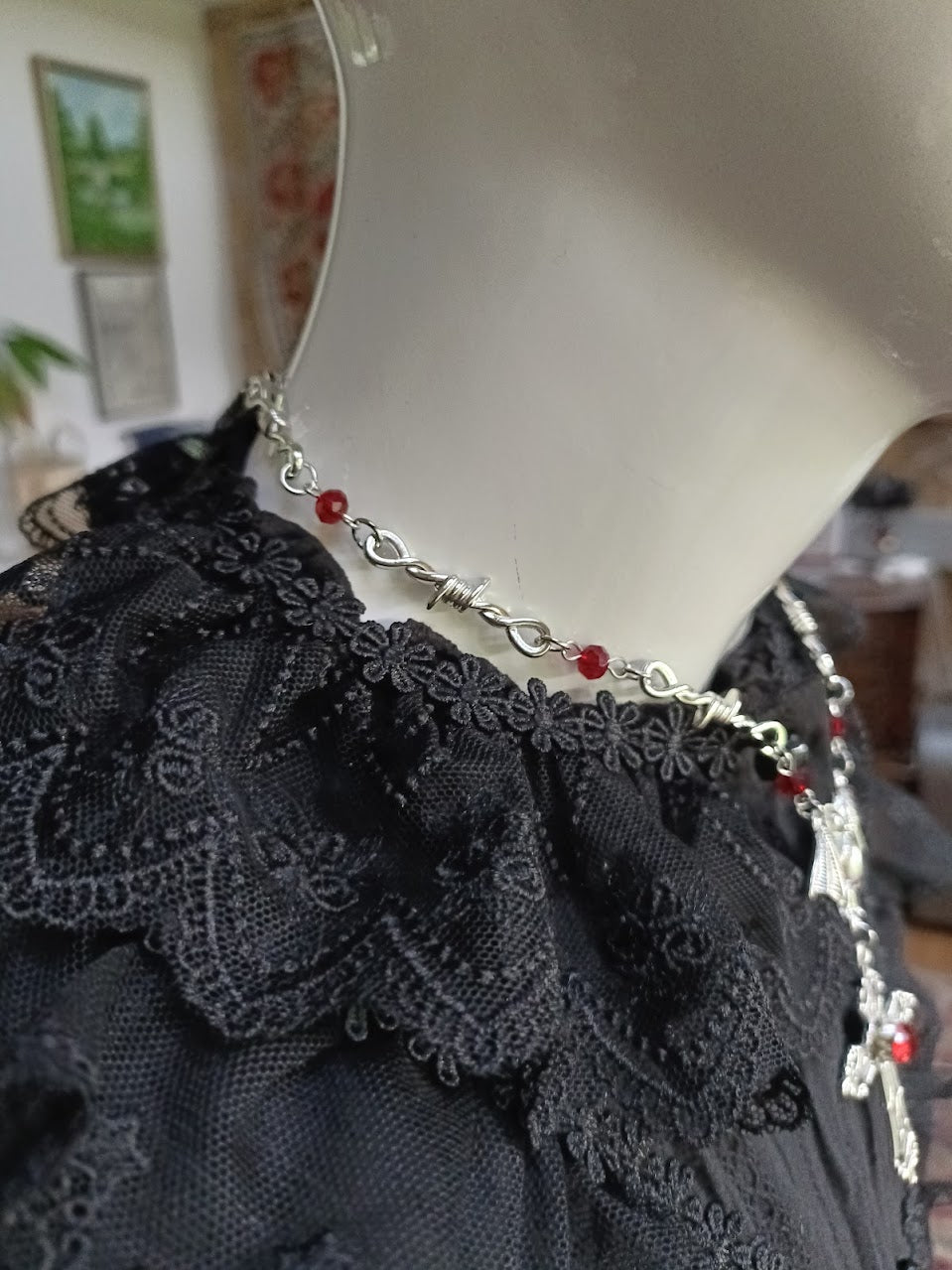 Gothic Bat Necklace- Barbed Wire Chain