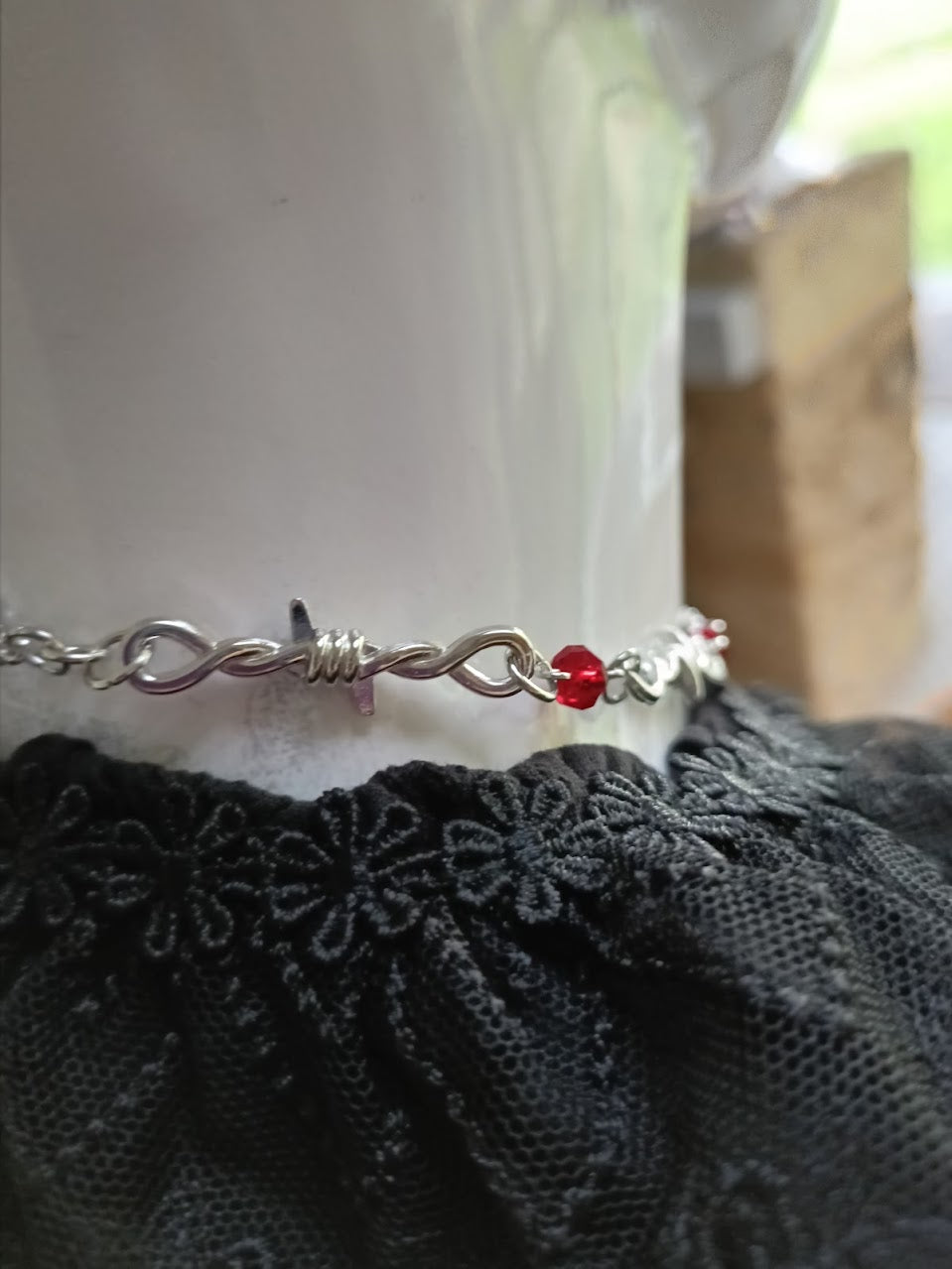 Gothic Bat Necklace- Barbed Wire Chain