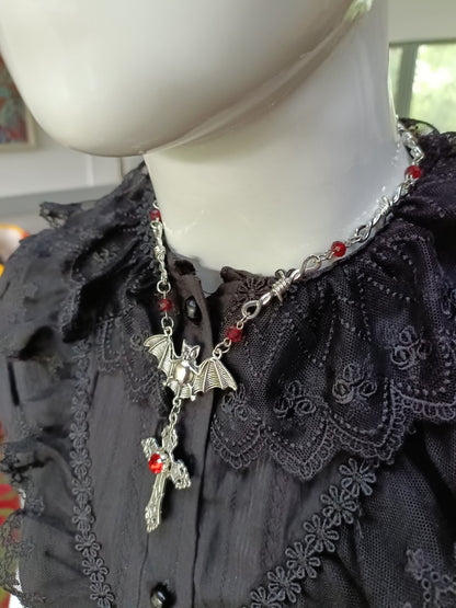 Gothic Bat Necklace- Barbed Wire Chain