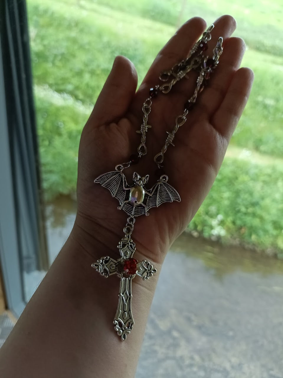 Gothic Bat Necklace- Barbed Wire Chain