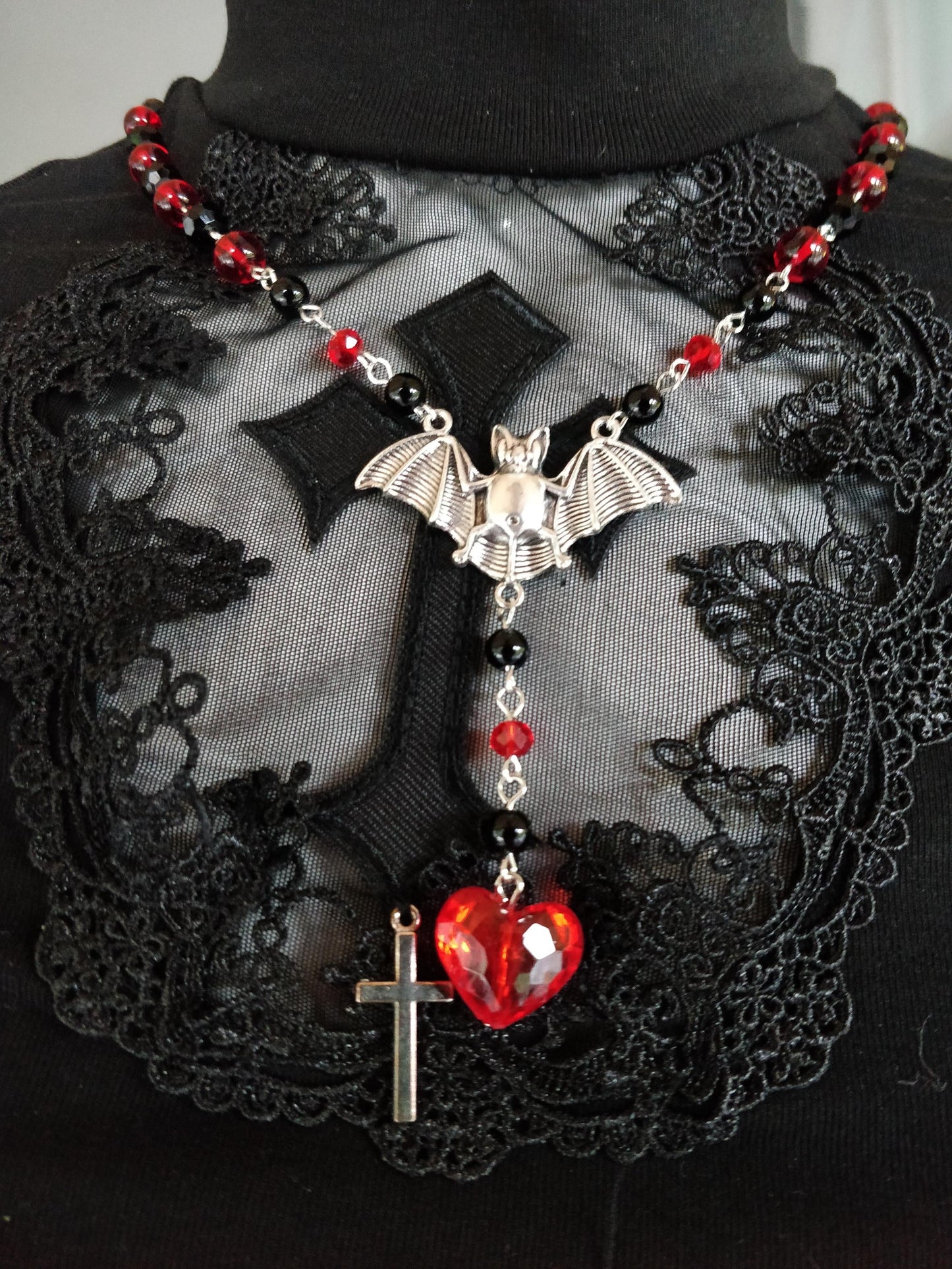 Gothic Beaded Rosary Red and Black