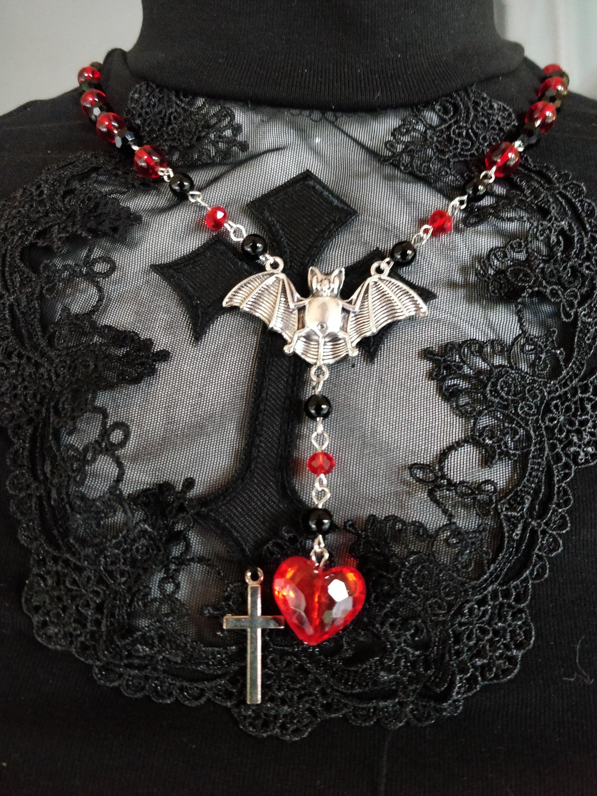 Gothic Beaded Rosary Red and Black