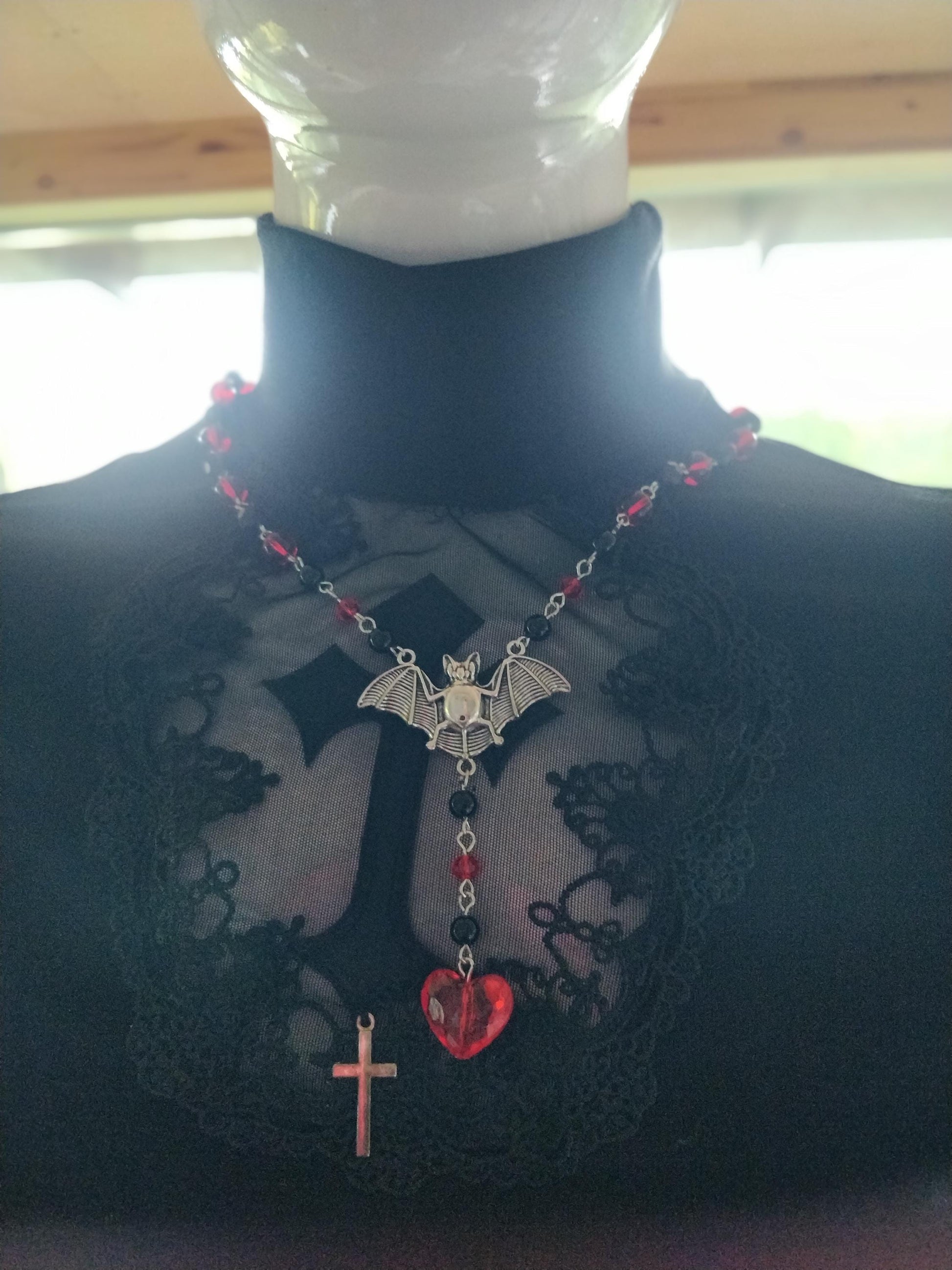 Gothic Beaded Rosary Red and Black