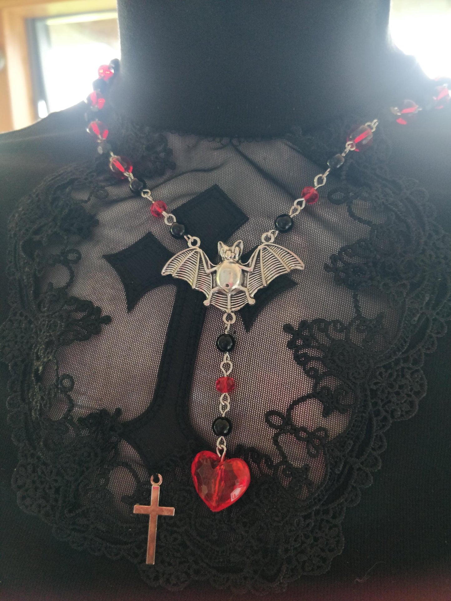 Gothic Beaded Rosary Red and Black