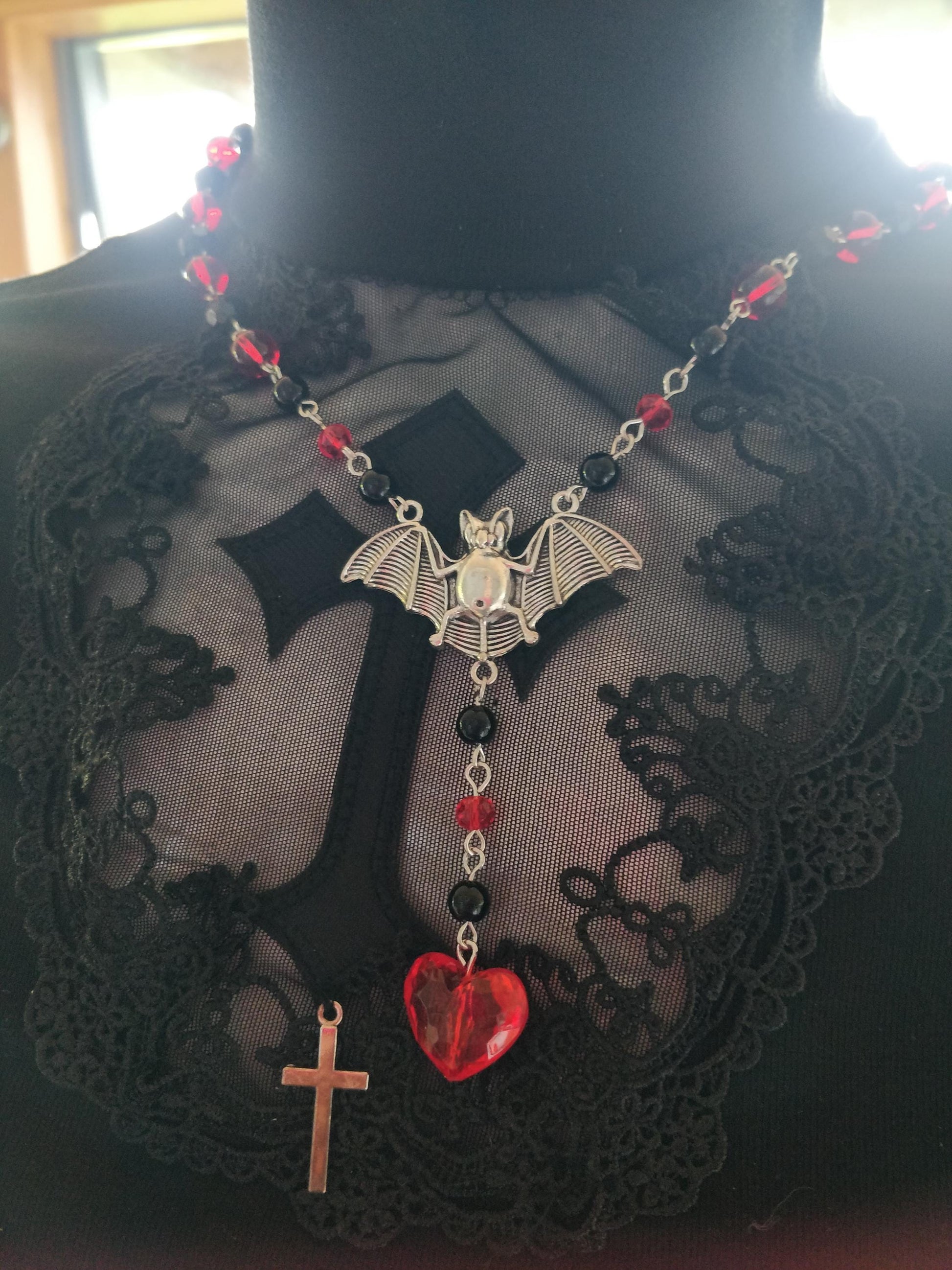 Gothic Beaded Rosary Red and Black