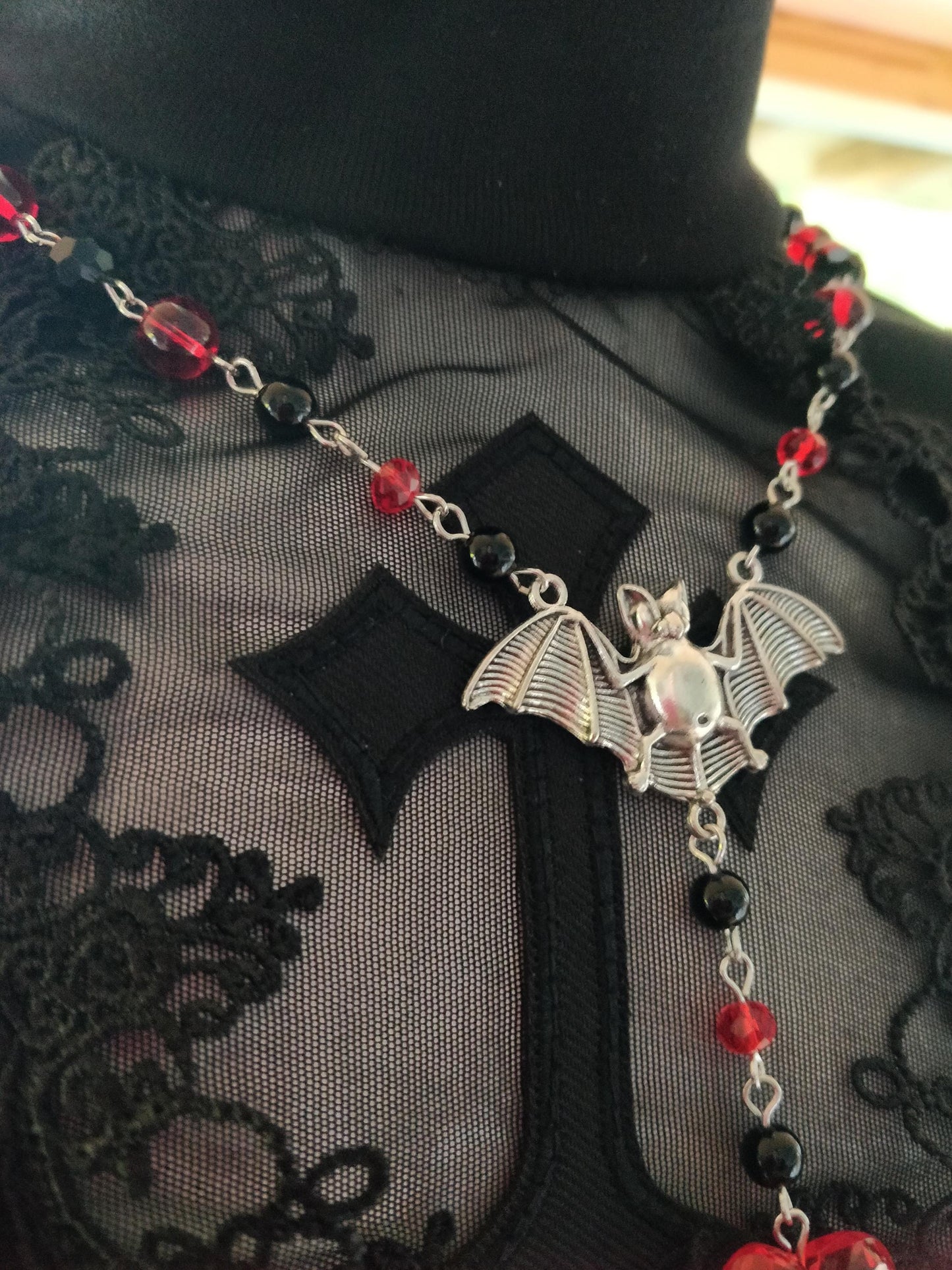 Gothic Beaded Rosary Red and Black