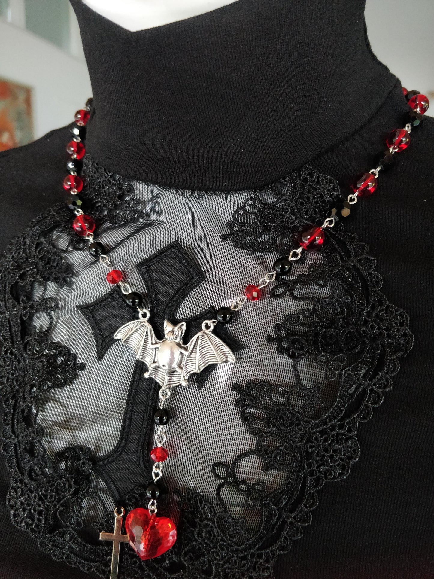 Gothic Beaded Rosary Red and Black