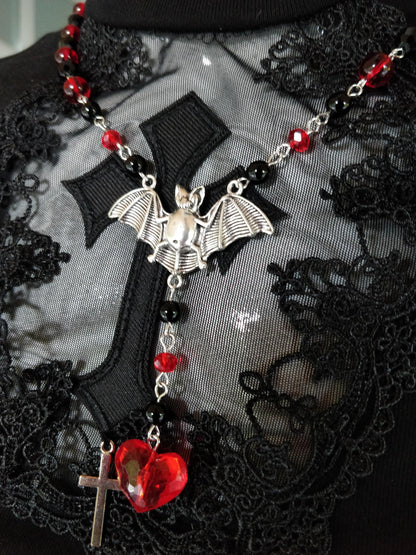 Gothic Beaded Rosary Red and Black